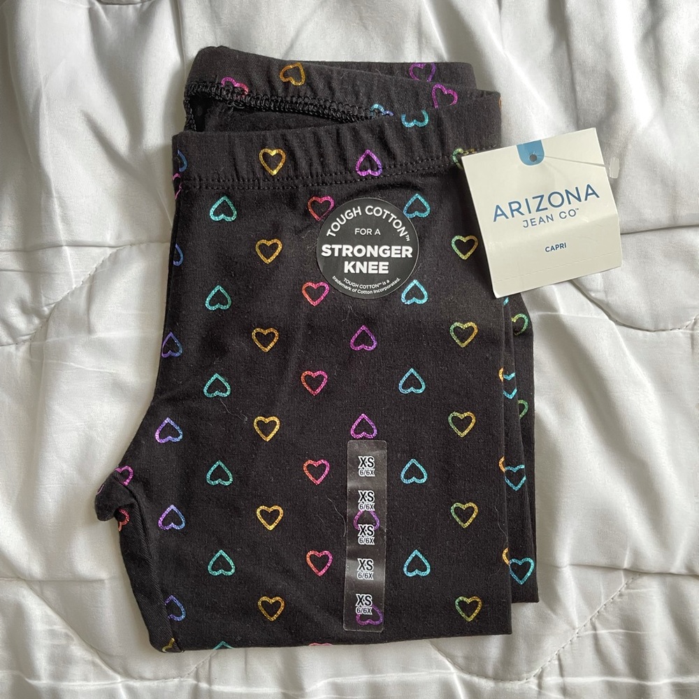 Girls Black Leggings With Multi Colored Hearts